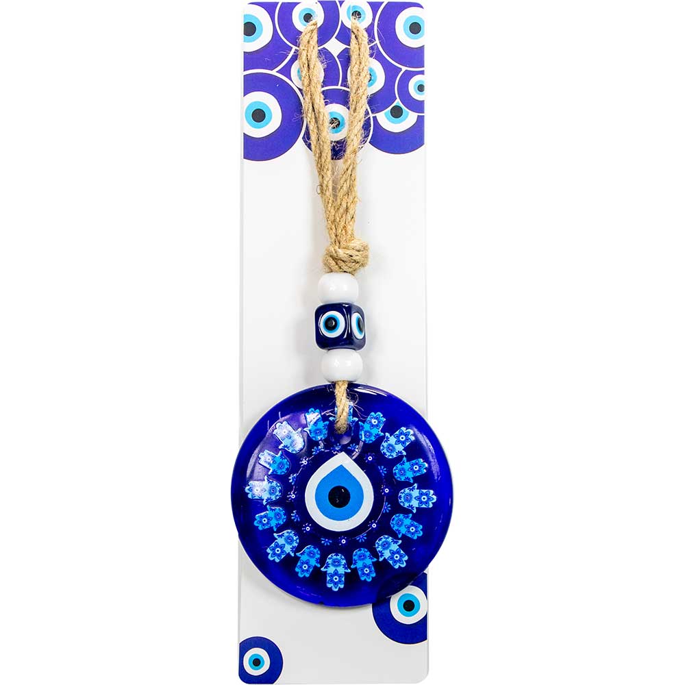 glass evil eye wall hanging talisman with hamsa hands