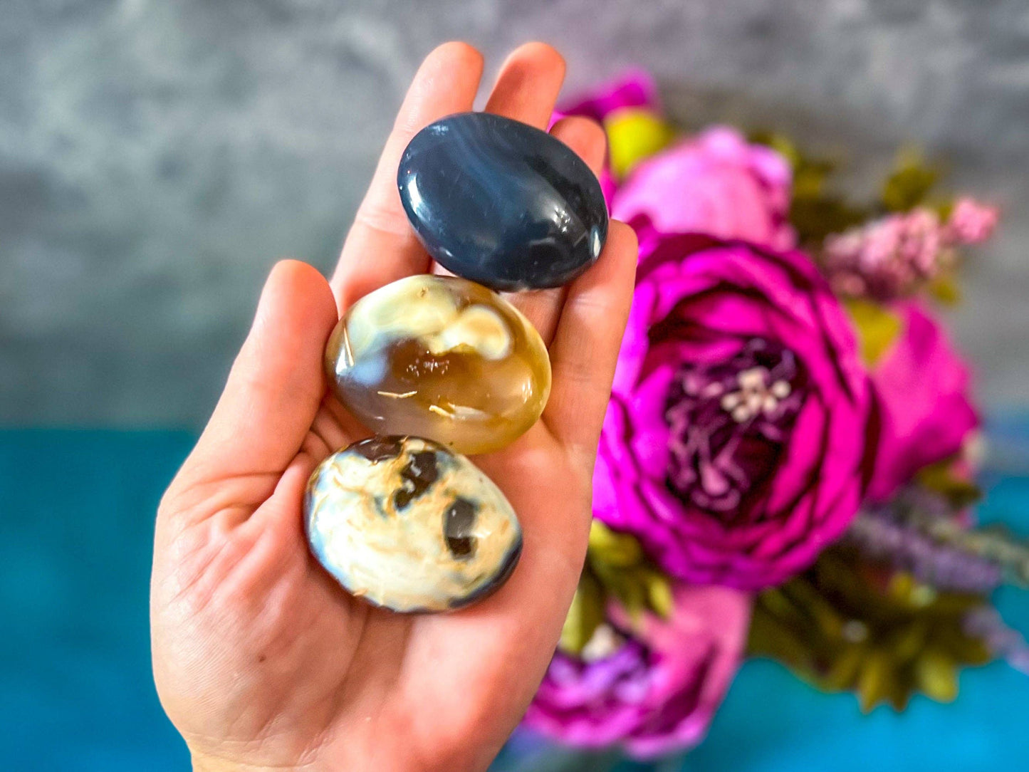 orca agate palm stones