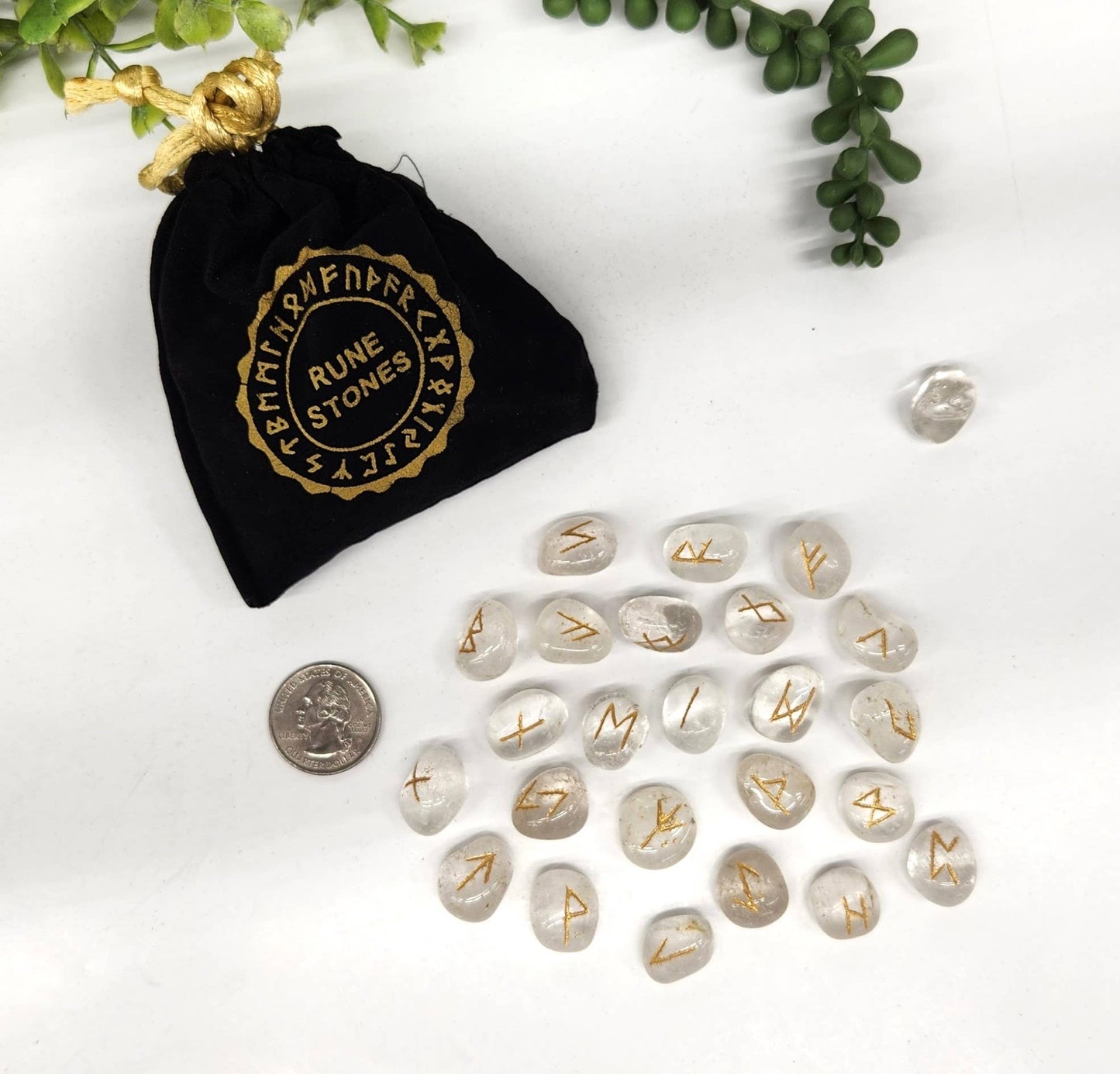 clear quartz rune Set with velvet pouch