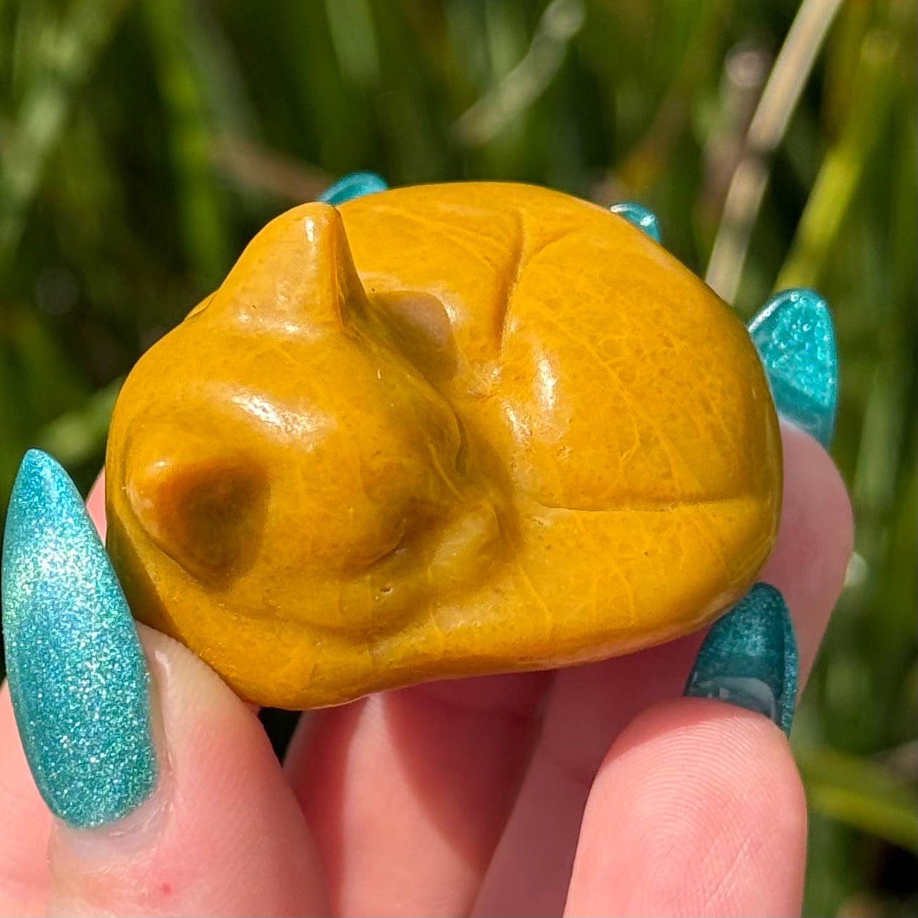 yellow jasper sleeping cat figurine