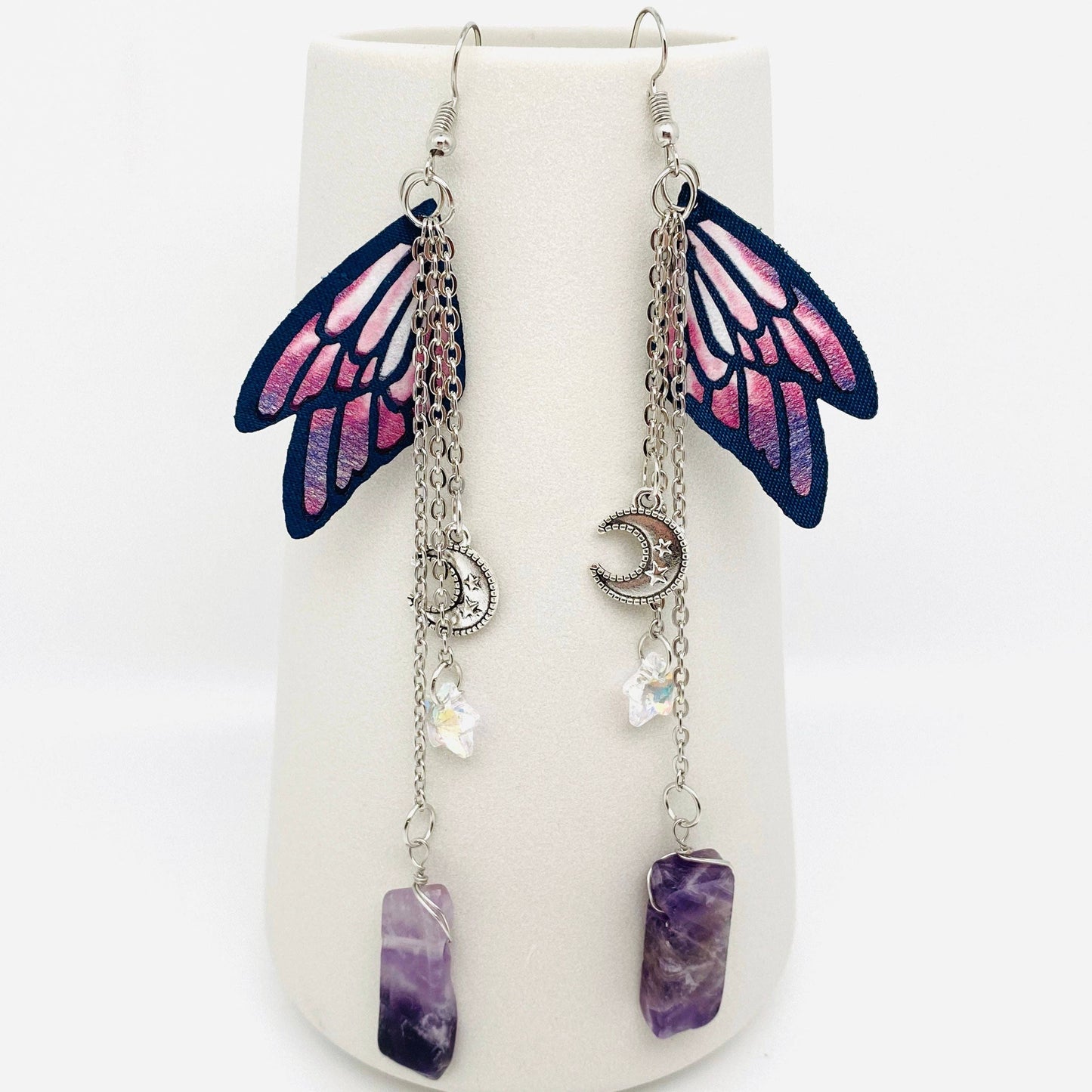 butterfly wing crystal pendant earrings