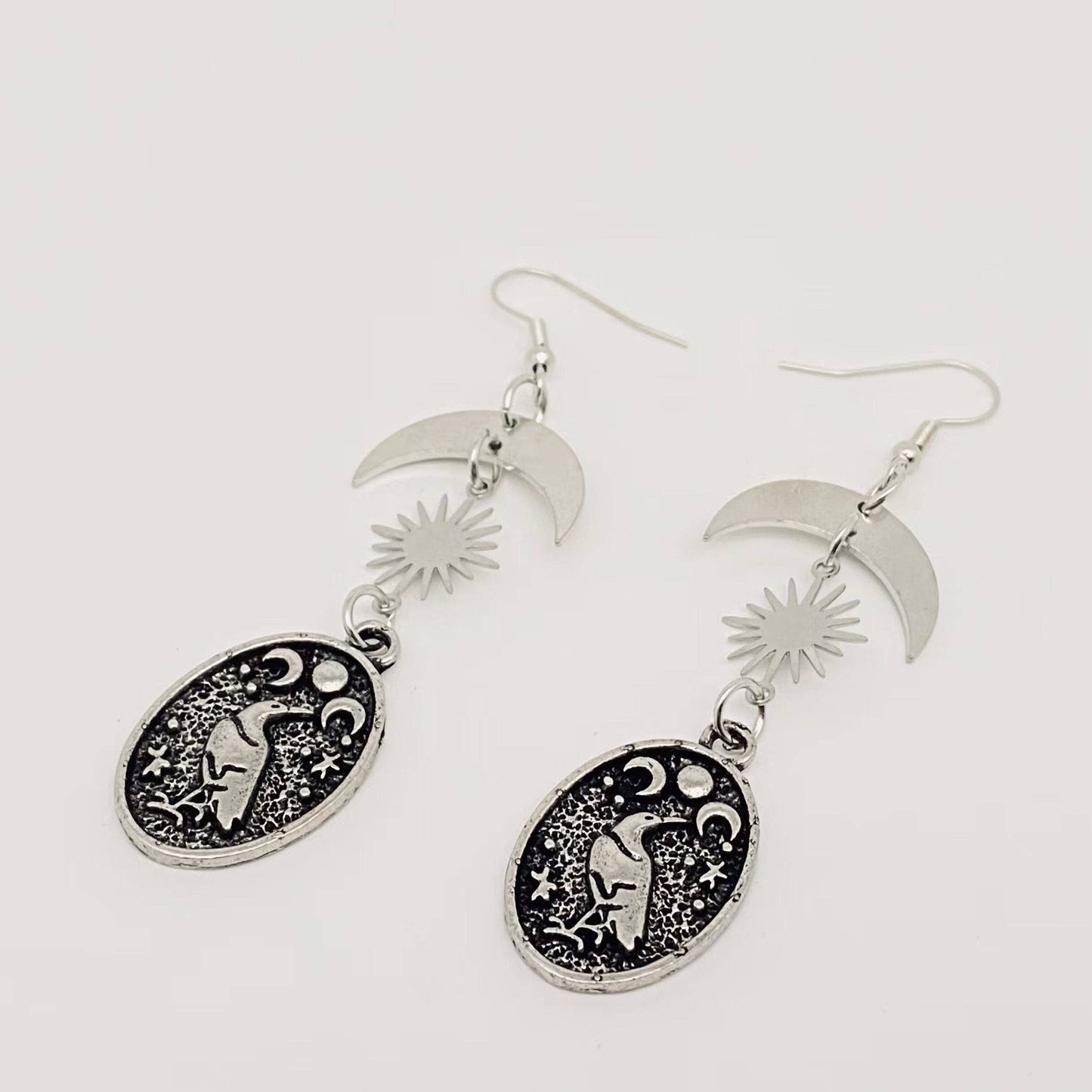 crow moon phases dangly earrings