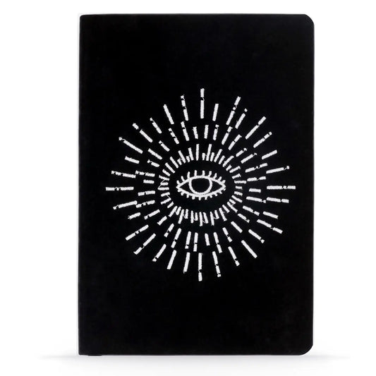 black velvet embroidered eye journal