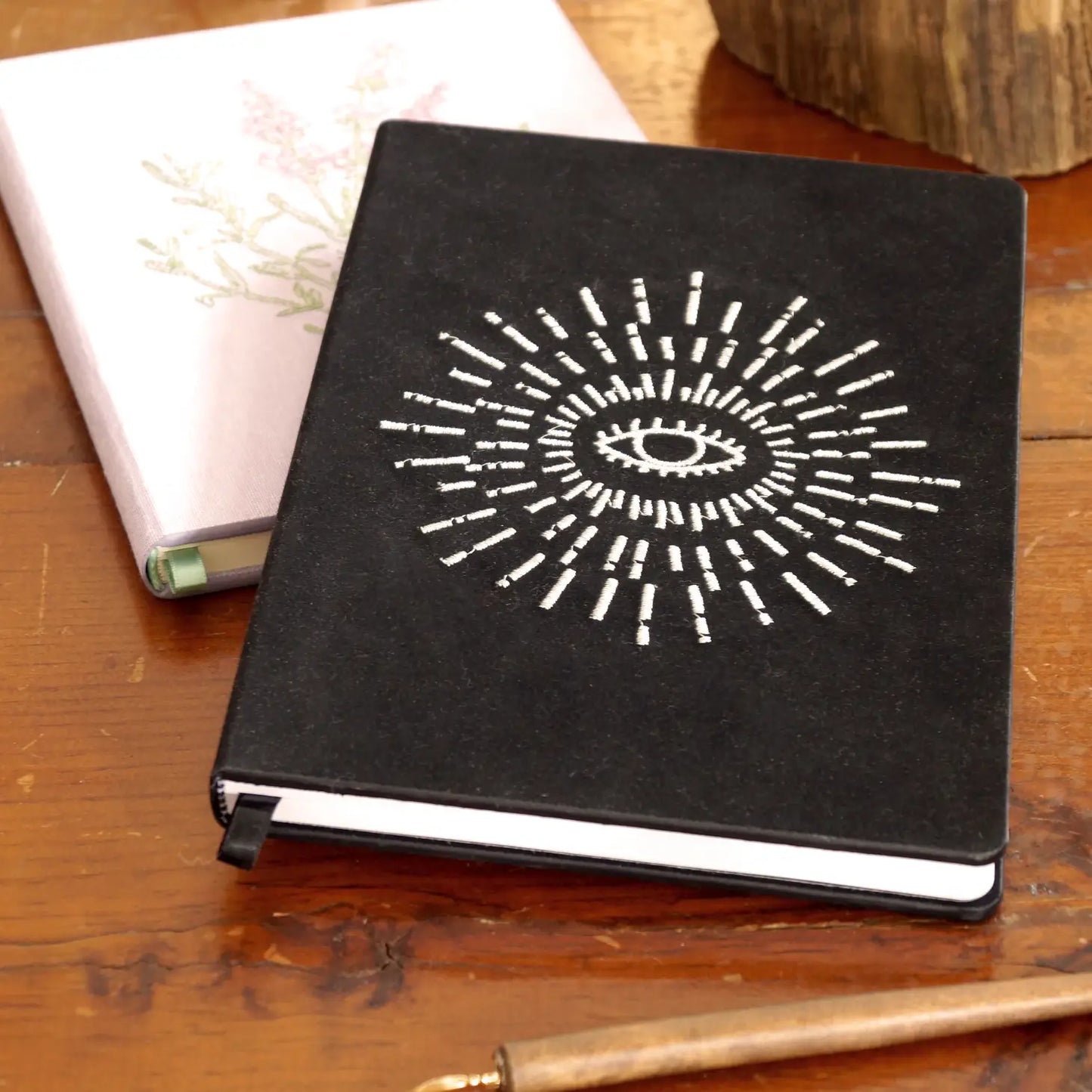 black velvet embroidered eye journal