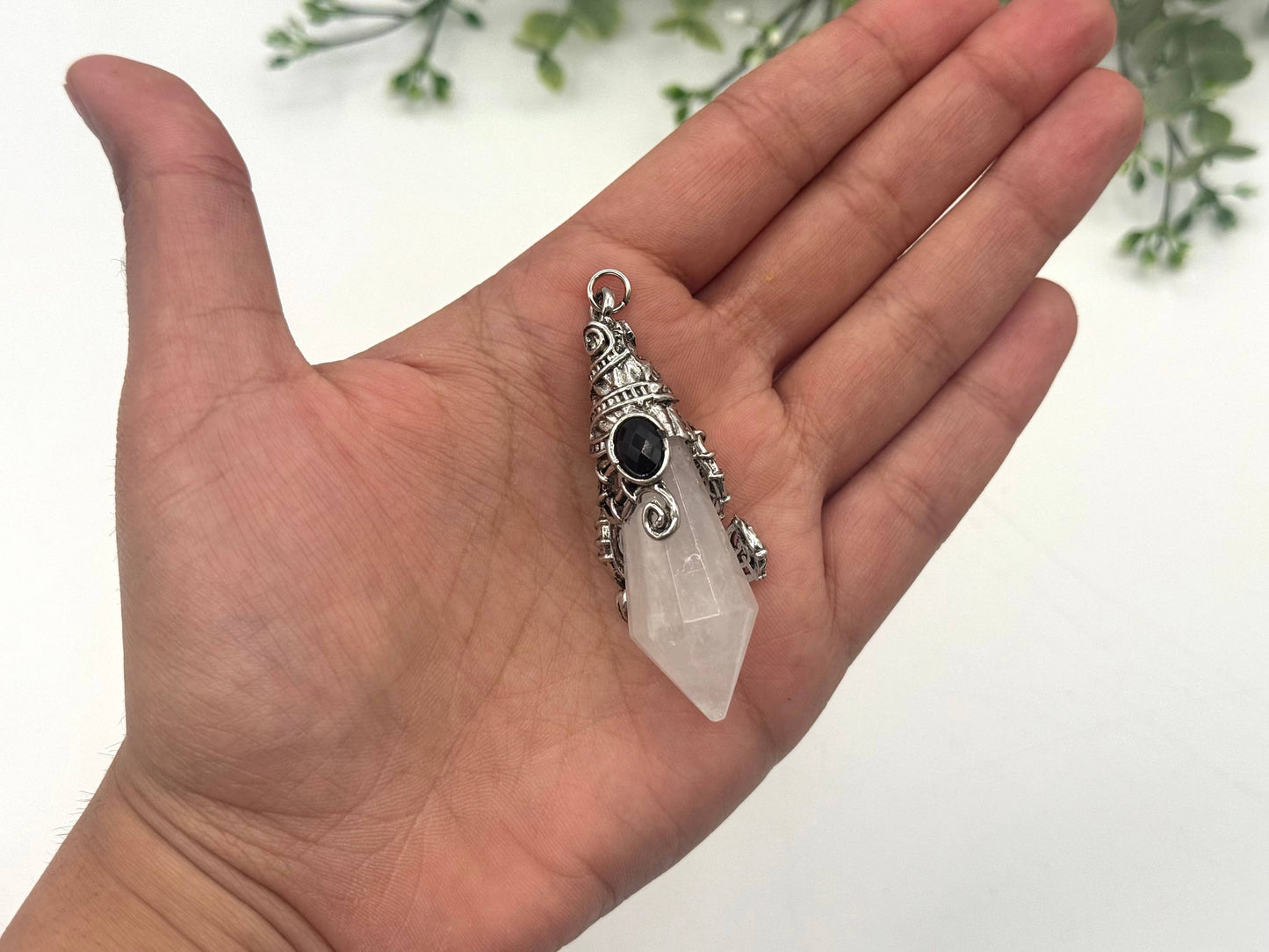 clear quartz faceted pendulum