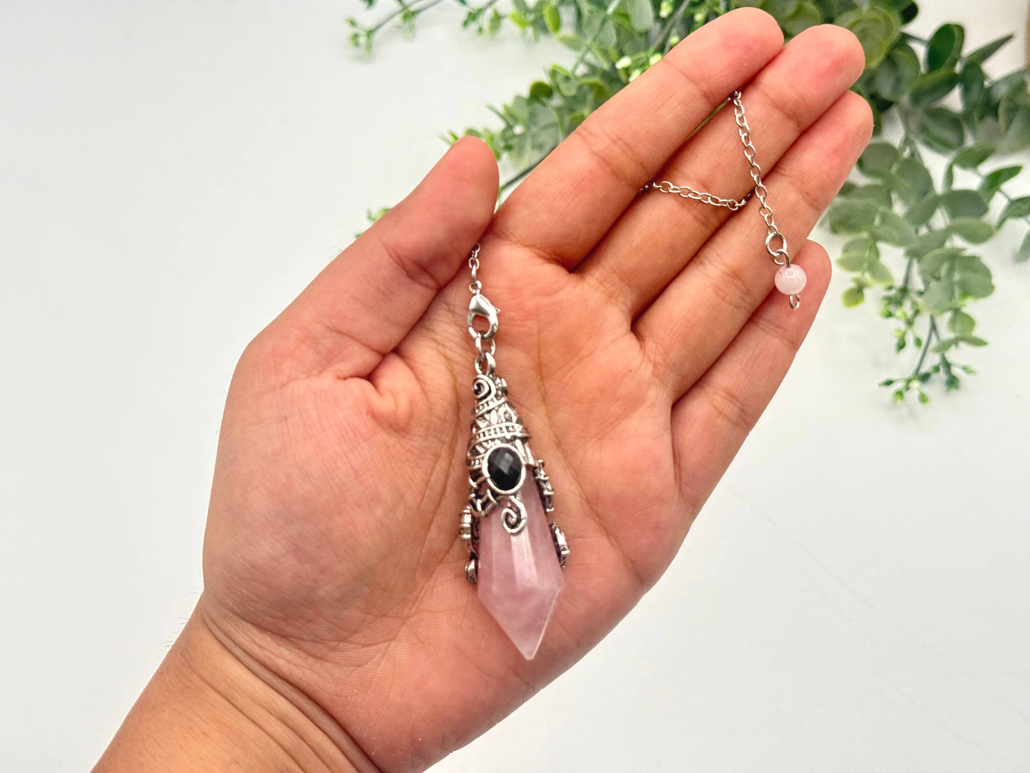 Rose Quartz Faceted Antique Silver Detailing Pendulum
