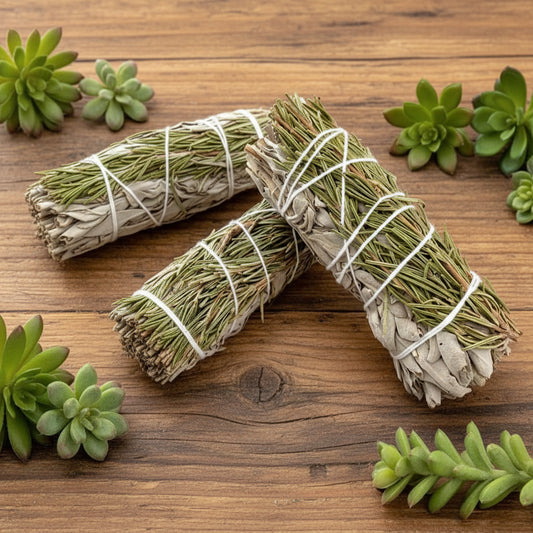 white sage bundles with rosemary or rose