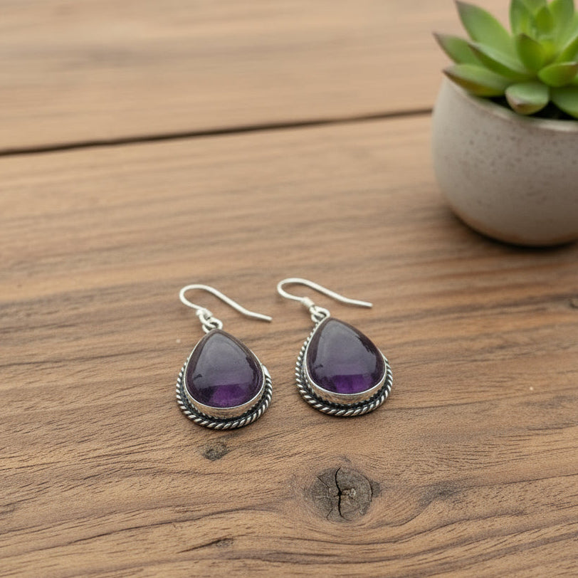 amethyst earrings in sterling silver