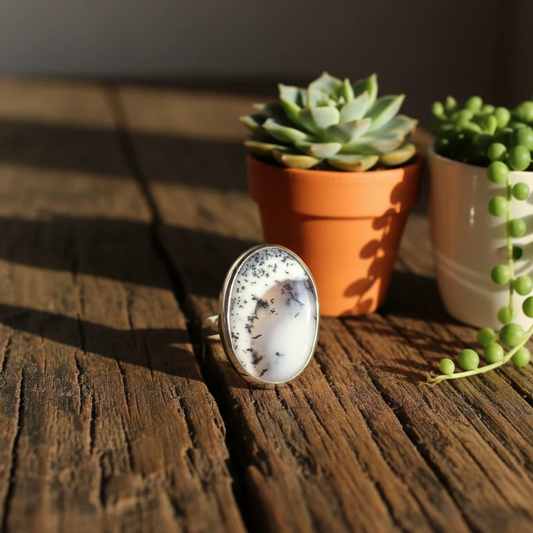 dendritic opal ring in sterling silver