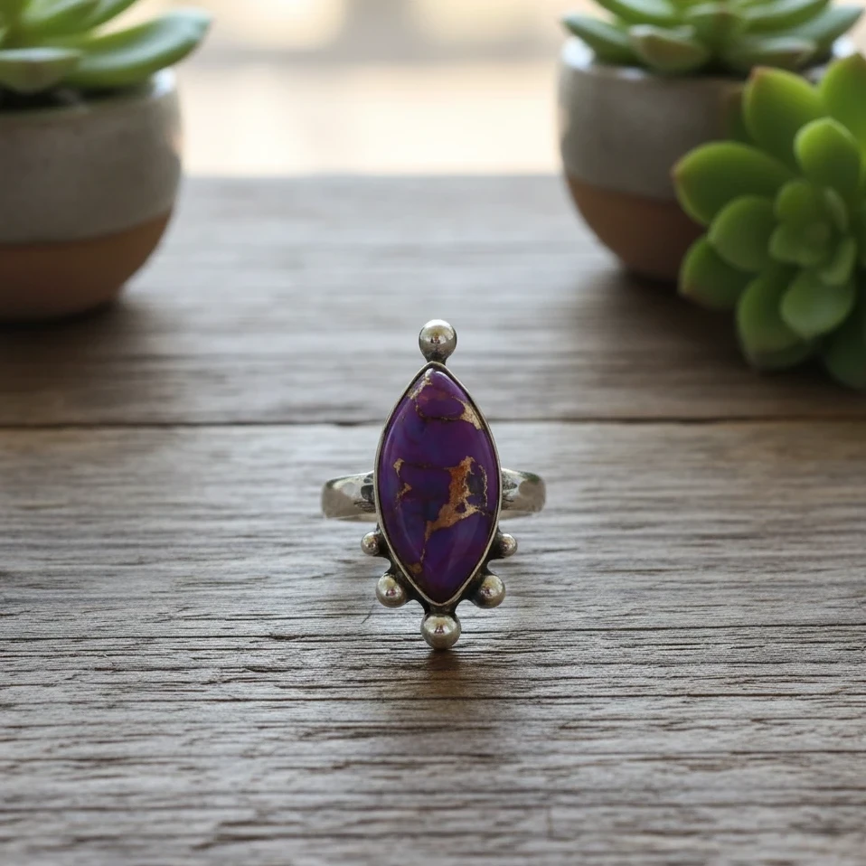 purple copper turquoise ring in sterling silver