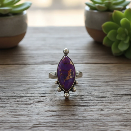 purple copper turquoise ring in sterling silver