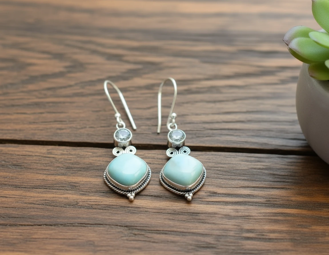 larimar earrings with blue topaz in sterling silver