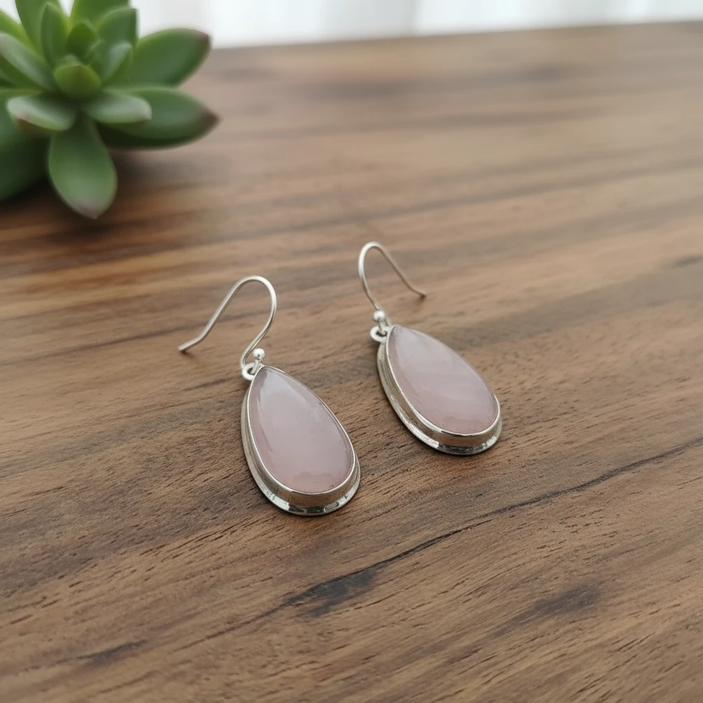 rose quartz earrings in sterling silver