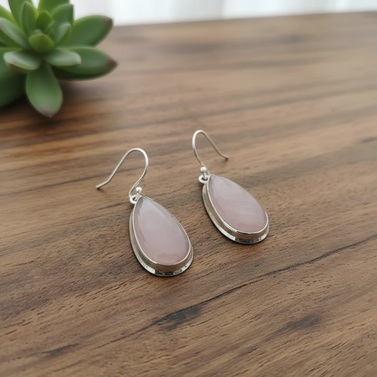 rose quartz earrings in sterling silver