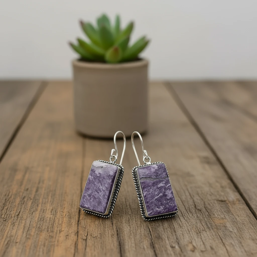 charoite earrings in sterling silver