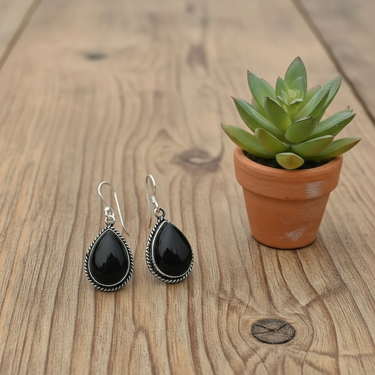 onyx earrings in sterling silver