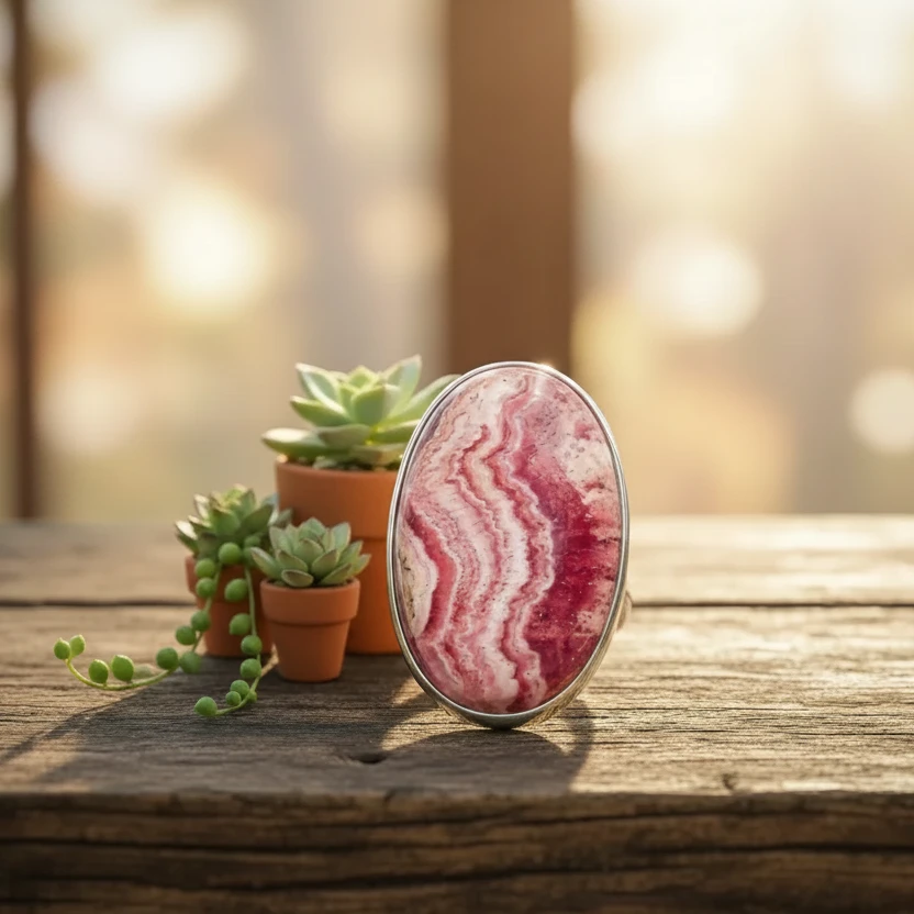 rhodochrosite ring in sterling silver