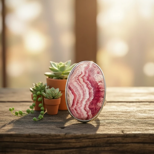 rhodochrosite ring in sterling silver