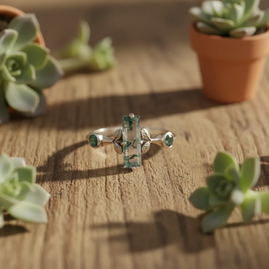 moss agate ring in sterling silver