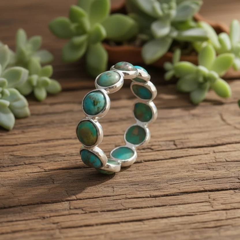 turquoise eternity band in sterling silver