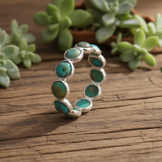 turquoise eternity band in sterling silver