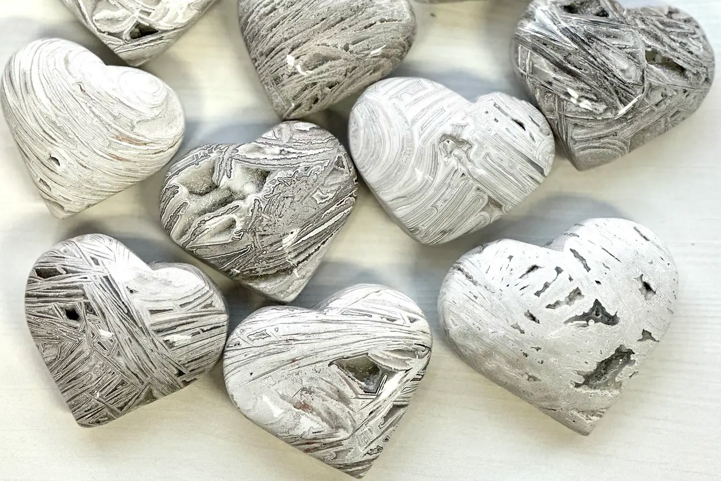 white lace agate hearts